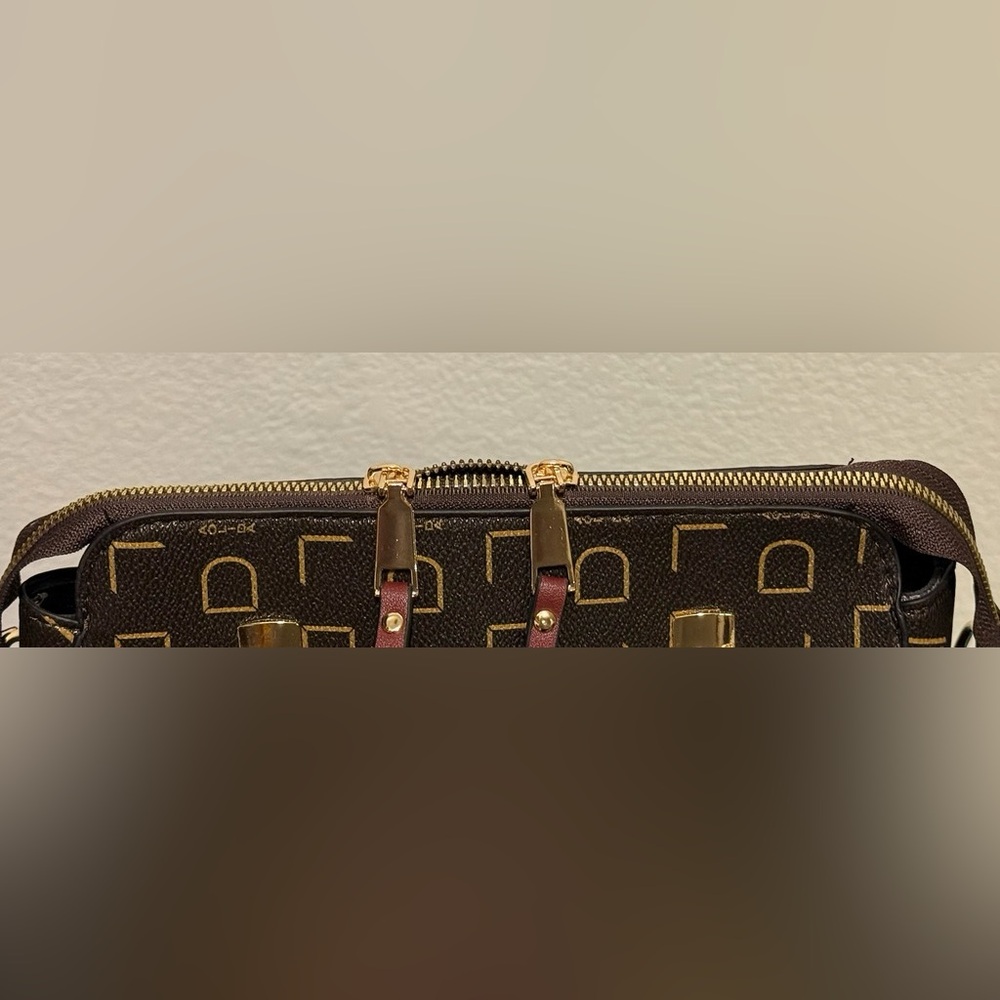 Aolida Brown & Burgundy Satchel/Crossbody with Gold Accents & Black Liner - Picture 8 of 14